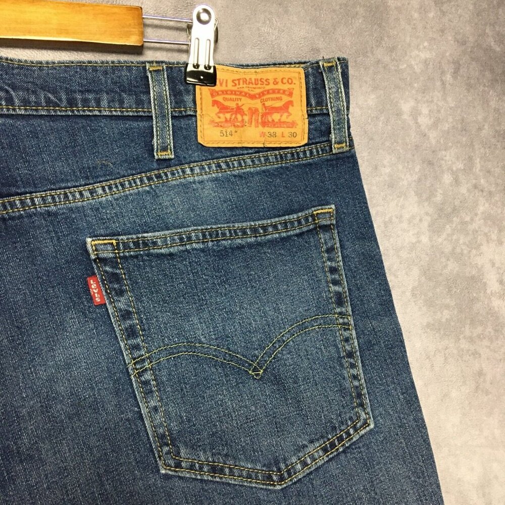 Levis 514 Straight Fit Mens Blue‎ Jeans size 38x30 Stretch Denim Pants - Picture 5 of 14